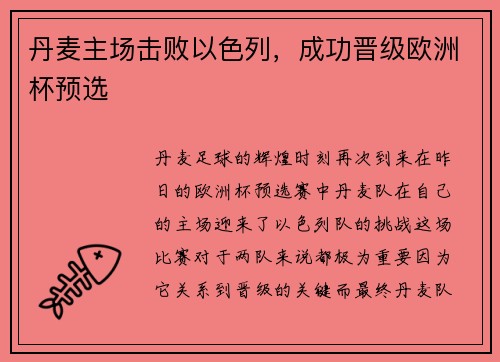 丹麦主场击败以色列，成功晋级欧洲杯预选